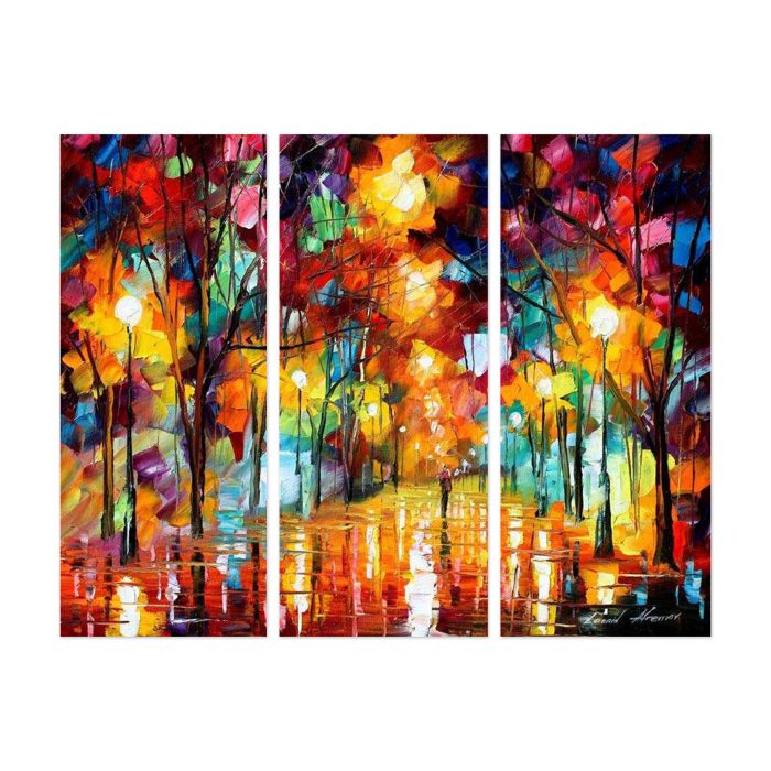 Leonid Afremov, oil on canvas, palette knife, buy original paintings, art, famous artist, biography, official page, online gallery, large artwork, fine, water, landscape, cityscape, fall alley, autumn scene, garden, night park, leaf, rain, walking people